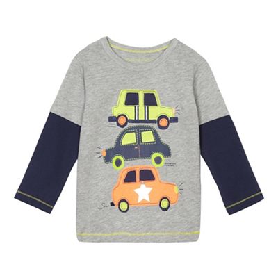 Boys' grey applique car mock sleeve t-shirt